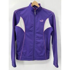 Puma Womens M Track Jacket Purple Pink White Full Zip Mock Neck Logo Retro